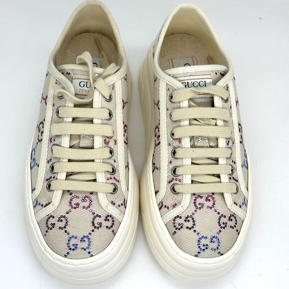 Gucci Treck Crystal GG Logo Canvas Low Top Platform Trainers Sneakers Shoes - Picture 6 of 16